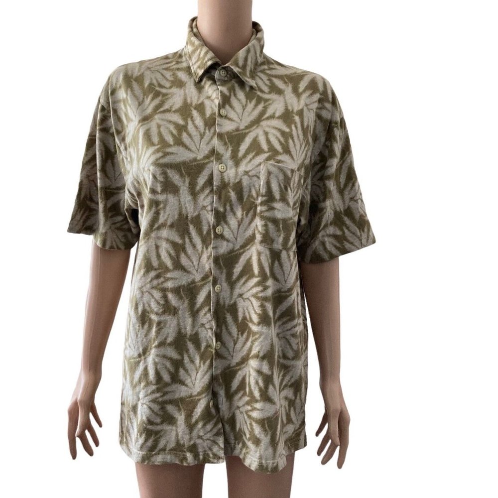 Zegna Sport Shirt Mens Small Brown White Pot Leaf Button Front Hawaiian